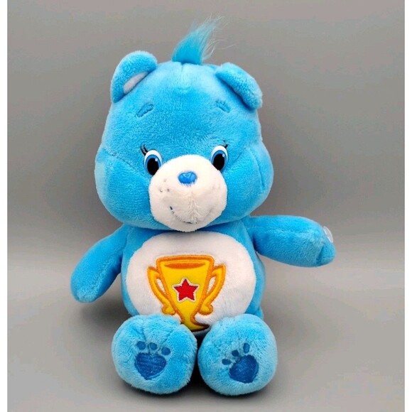 Care Bears Other - Care Bears Blue Champ Bear 8" Plush Stuffed Animal Trophy Belly Badge 2017